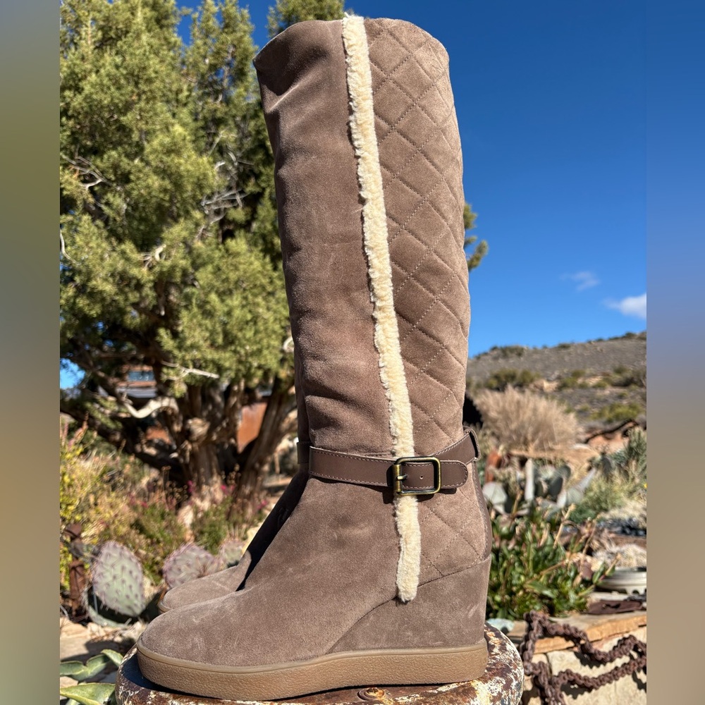 NWOT Aquatalia Callie Faux Fur-Trimmed Suede Tall Boots - Picture 4 of 16